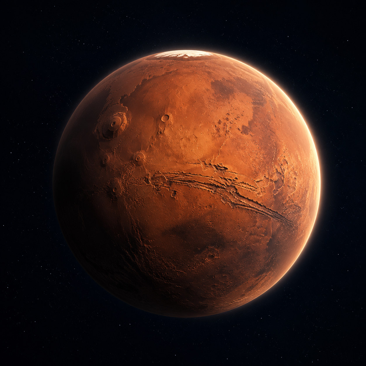 Mars suspended in deep space